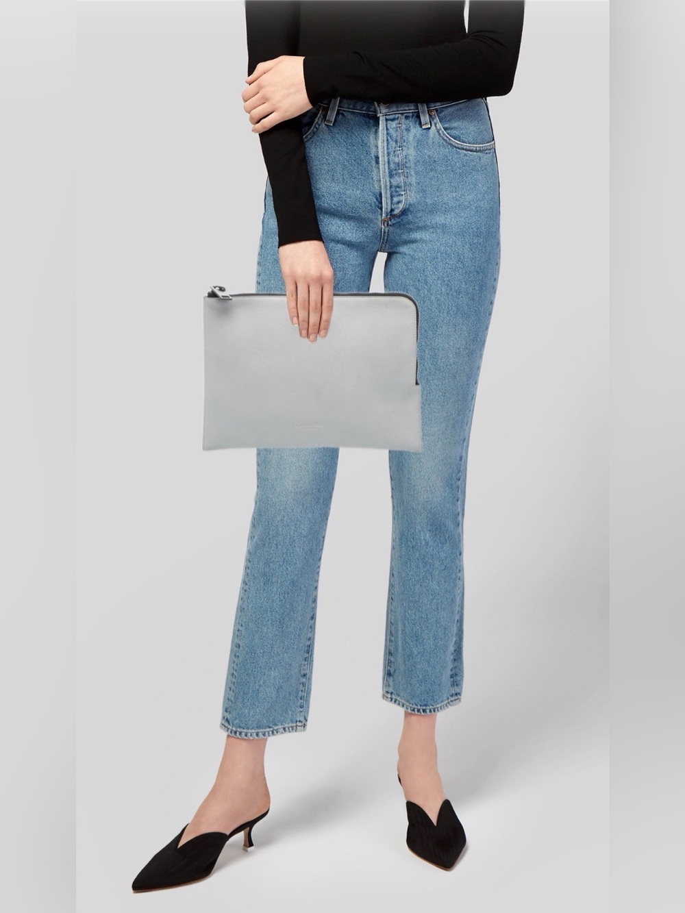 Calvin Klein Collection Light Grey Leather Zip Pouch